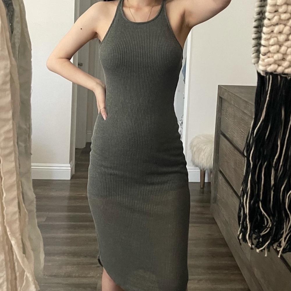 UO Ribbed tank dress in sage green